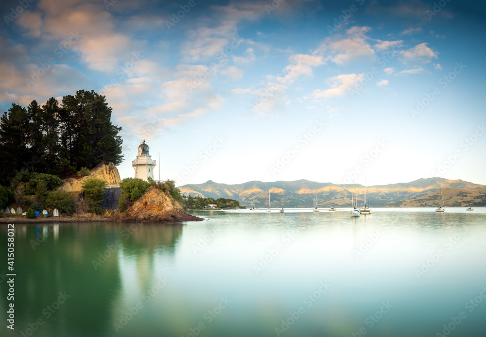 Fototapeta premium Akaroa South Island New Zealand Bay and Lighthouse