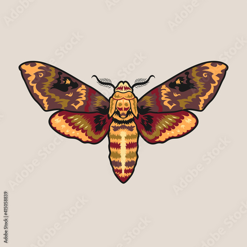 Moth vintage tattoo element. Golden butterfly, insect with spread wings vector illustration. Tattoo studio concept for symbols and emblems templates