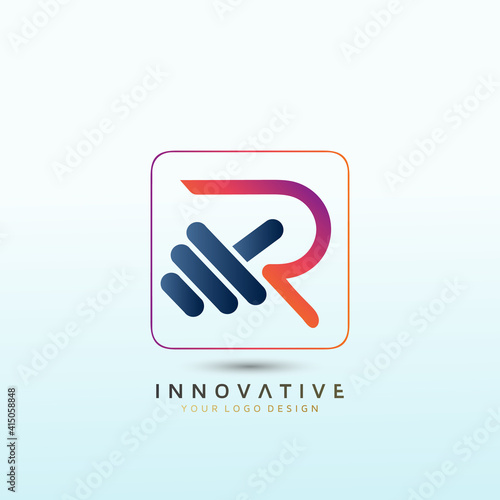 Letter R Fitness logo design. Dumbbell icon Vector logo design template idea.