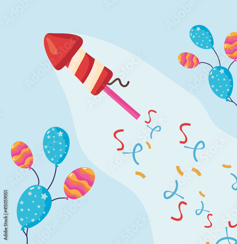 happy birthday balloons helium with rocket and confetti