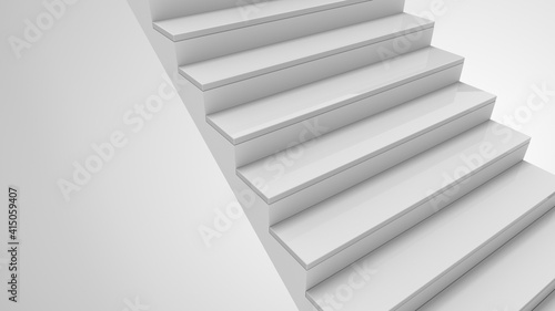 Staircase in white interior. Abstract architecture background. Business growth, progress way and forward achievement creative concept. Career promotion, personal or business development. 3d render