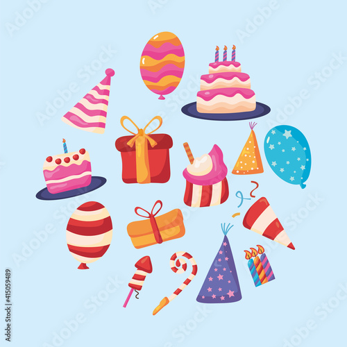 bundle of happy birthday set icons