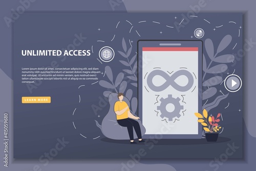 Vector illustration Unlimited access concept landing page with character. Good for campaign website homepage landing page template with filled color modern flat style design