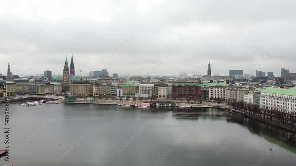 Beautiful City Center of Hamburg with Alster River - aerial view Beautiful City Center of Hamburg with Alster River - aerial view