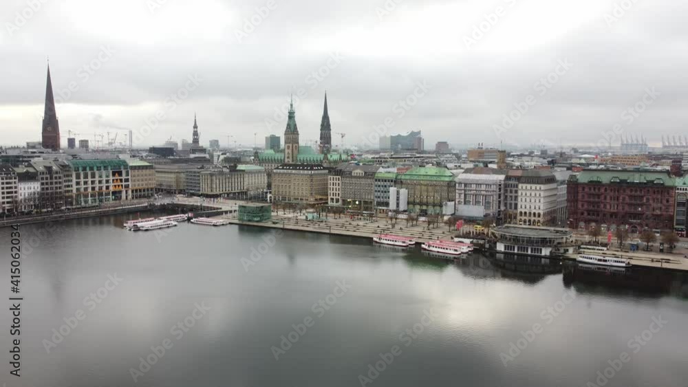 Beautiful City Center of Hamburg with Alster River - aerial view Beautiful City Center of Hamburg with Alster River - aerial view