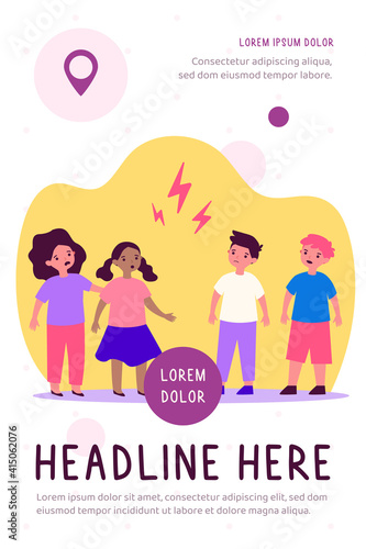 Little boys and girls quarrelling angrily. Kid, child, lightning flat vector illustration. Relationship and disagreement concept for banner, website design or landing web page