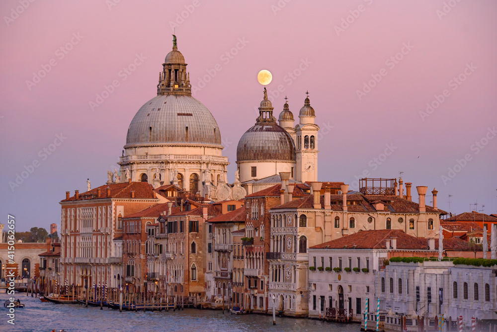 Sunset view of Basilica di Santa Maria della Salute (Saint Mary of Health), a Catholic church in Venice, Italy
