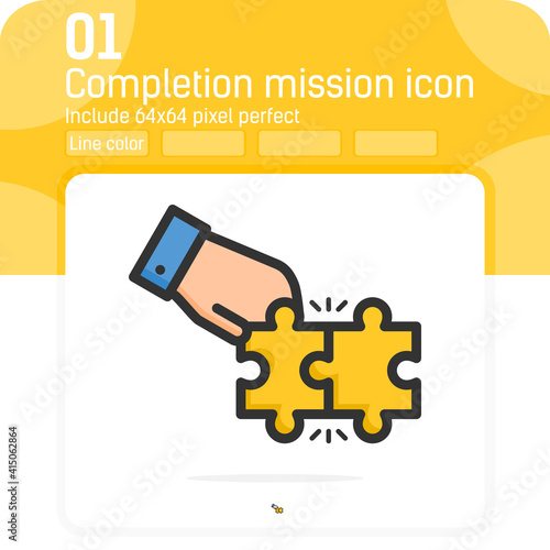 Completion mission icon concept with line color style isolated on white background. Vector outline color illustration solusion sign symbol icon for business, web, ui, ux, website, finance, mobile apps photo