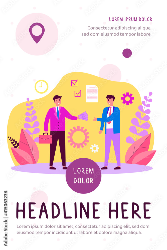 Business partners closing contract. Agreement, payment, deal. Flat vector illustration. Partnership, business meeting concept for banner, website design or landing web page