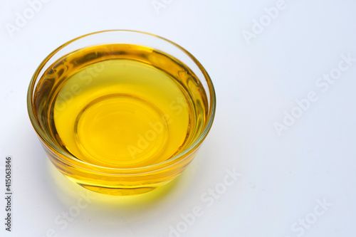 Rice bran oil on white background.