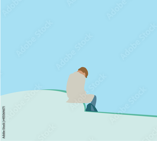 Desperate man unemployed worker sitting in city feeling stress and unhappy that have no job due to covid-19 virus cause him to be laid off.