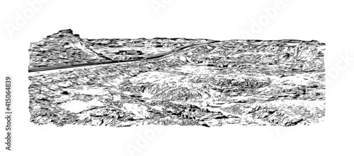 Building view with landmark of Cairo is the
capital of Egypt. Hand drawn sketch illustration in vector.