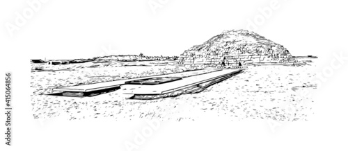 Building view with landmark of Cairo is the
capital of Egypt. Hand drawn sketch illustration in vector.