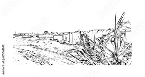 Building view with landmark of Cairo is the
capital of Egypt. Hand drawn sketch illustration in vector.