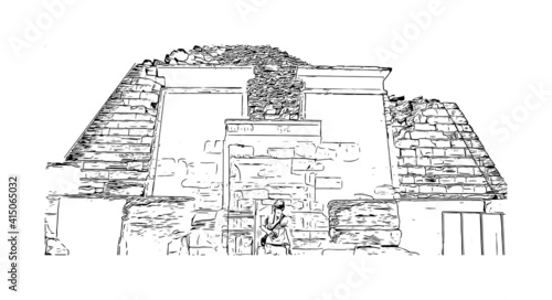 Building view with landmark of Cairo is the
capital of Egypt. Hand drawn sketch illustration in vector.