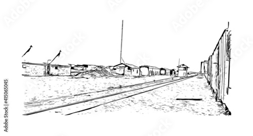 Building view with landmark of Cairo is the
capital of Egypt. Hand drawn sketch illustration in vector.