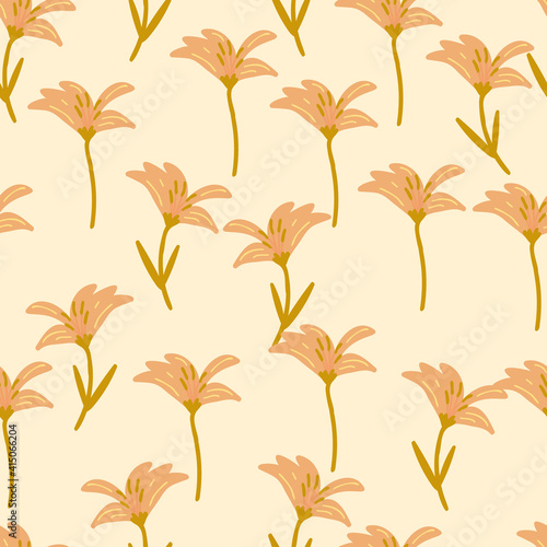 seamless floral pattern with lily flower vector illustration. Good for botanical theme, cover, wallpaper, card, stationary, fabric, textile. © Lovi