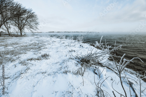 Lake Waco in Waco  Texas during winter storm Uri in February  2021