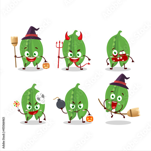 Halloween expression emoticons with cartoon character of peas