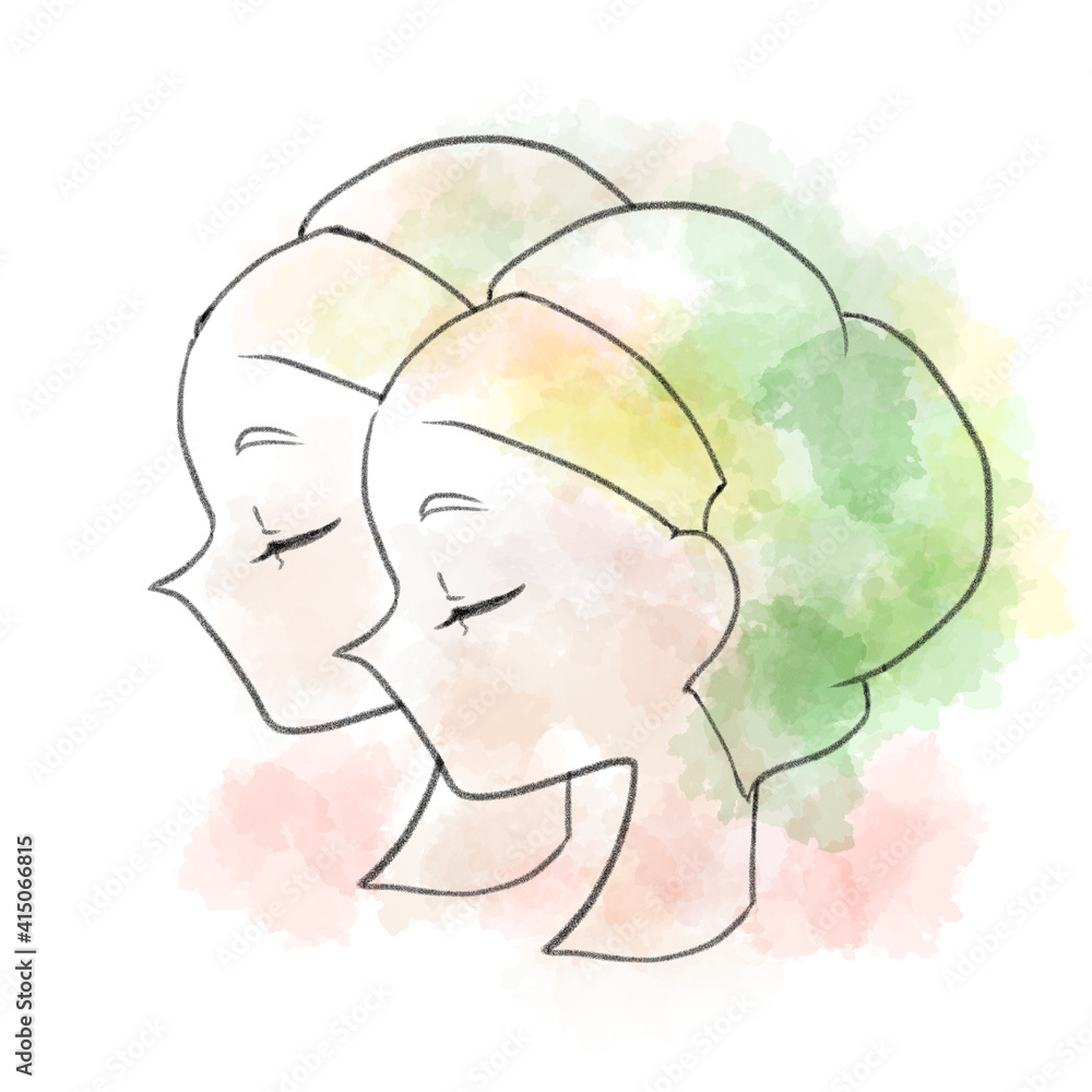 ふたご座星座占い横顔の女性手描きの水彩イラスト Stock Illustration Adobe Stock