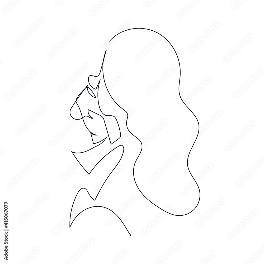 One line Girl drinking coffee from paper cup. Hand drawn vector linear silhouette One line Girl drinking coffee from paper cup. Hand drawn vector linear silhouette