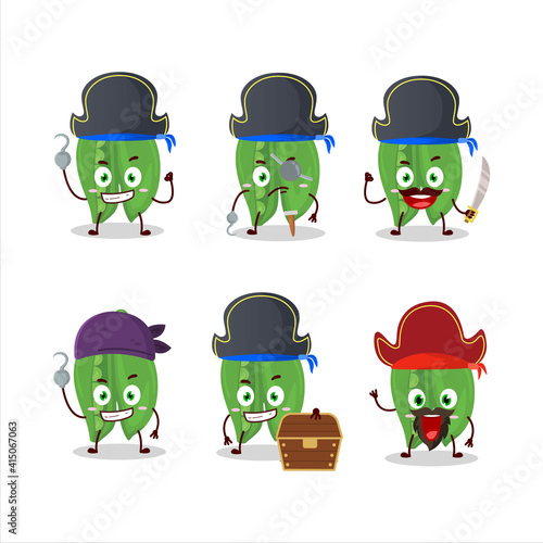Cartoon character of peas with various pirates emoticons