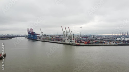 Flight over the harbour of Hamburg - aerial view photo