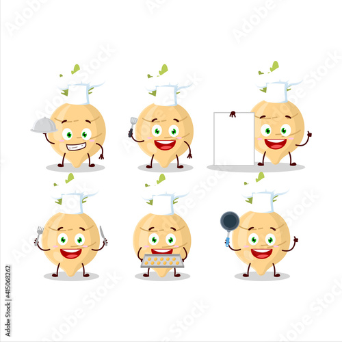 Cartoon character of radish with various chef emoticons