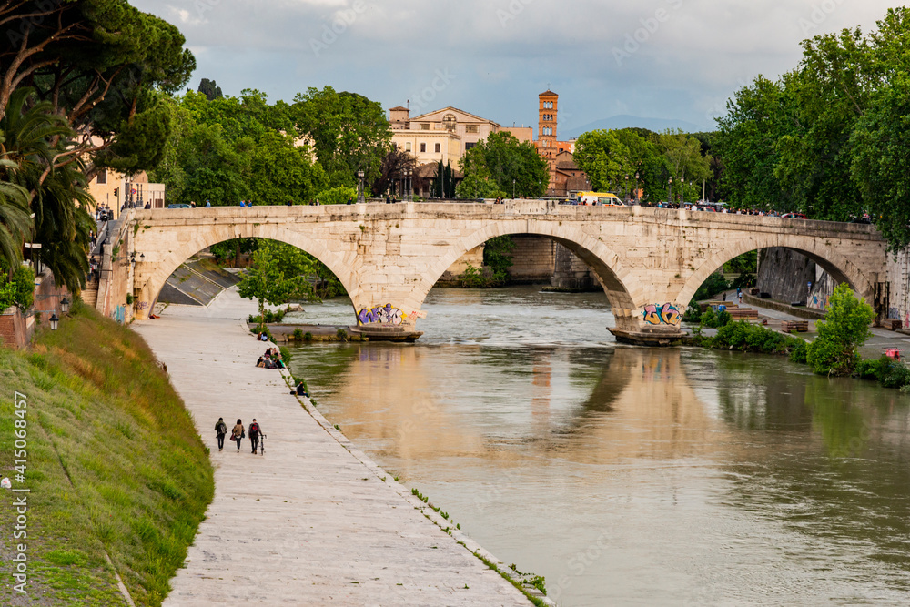Italy, Rome. Tiber River, Ponte Potto, seen from Ponte Garibaldi.