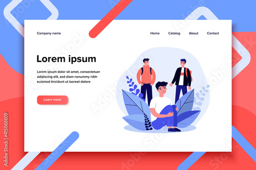 Young guy crying when two teenagers laughing. Abuse, loneliness, problem flat vector illustration. Communication and social relationship concept for banner, website design or landing web page