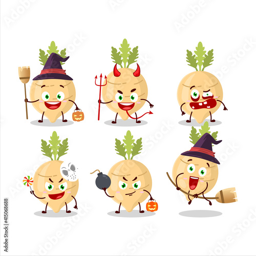 Halloween expression emoticons with cartoon character of radish