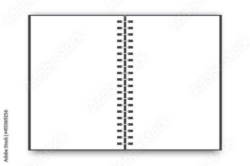 Open notebook. Blank vertical notebook page. Vector realistic illustration. Notebook paper. Stock image.