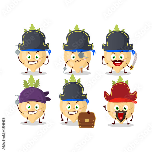 Cartoon character of radish with various pirates emoticons