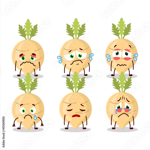 Radish cartoon in character with sad expression