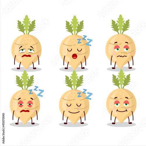 Cartoon character of radish with sleepy expression