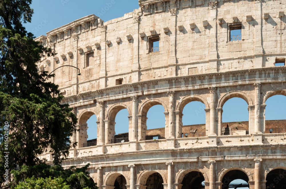 Obraz premium Italy, Rome. The Colosseum or Coliseum, exterior of travertine, tuff, and brick-faced concrete.