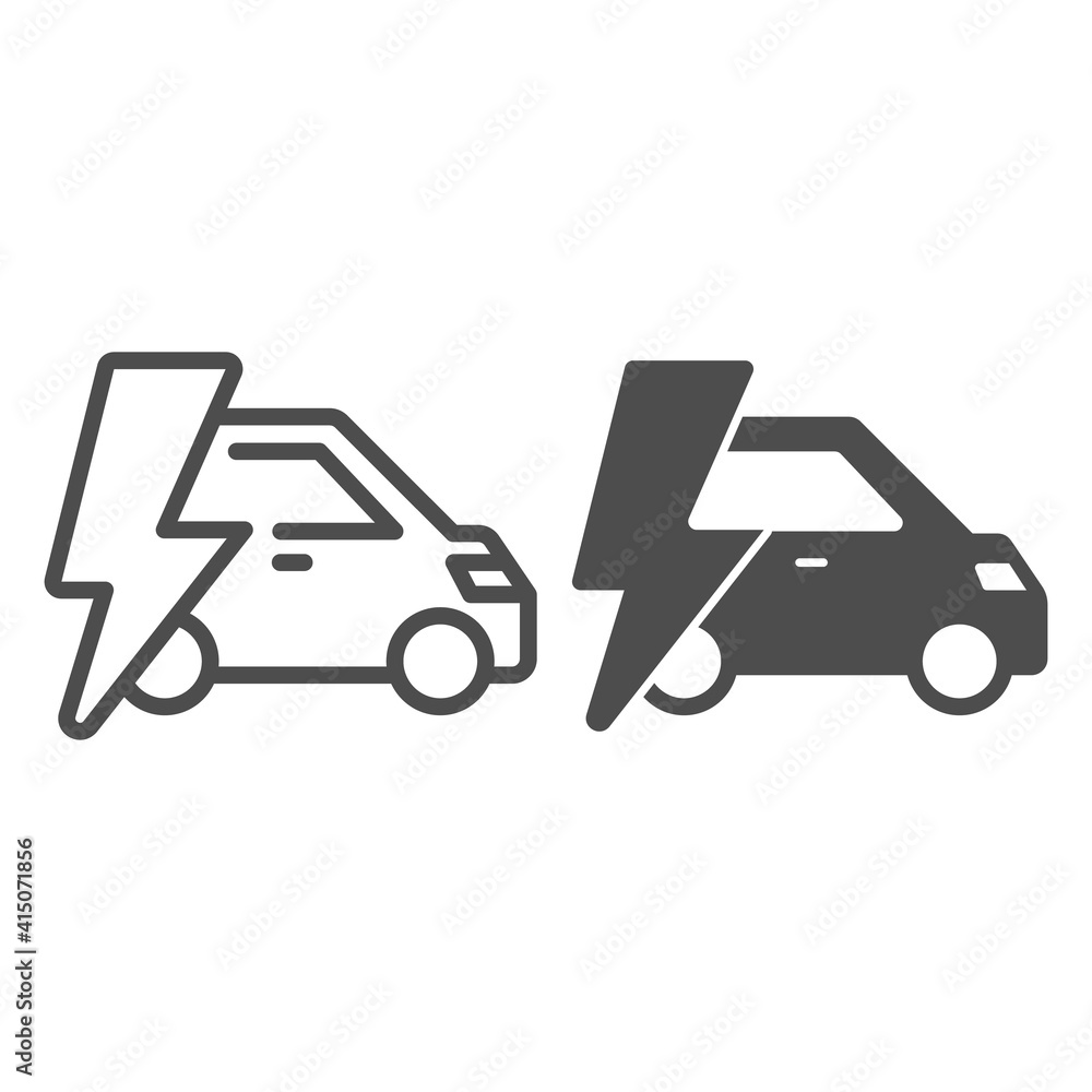 Car and lightning line and solid icon, electric car concept, Electric ...