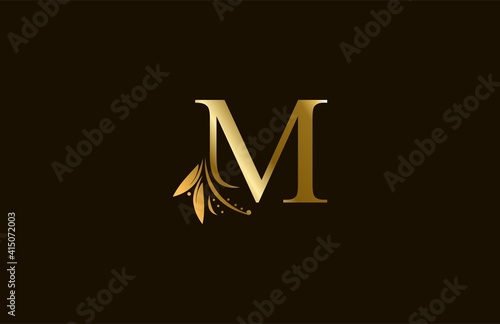 Golden Monogram Flourishes Letter M Logo Manual Elegant Minimalism