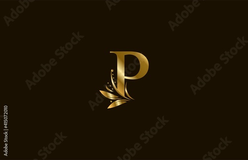 Golden Monogram Flourishes Letter P Logo Manual Elegant Minimalism