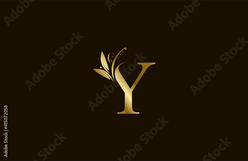 Golden Monogram Flourishes Letter Y Logo Manual Elegant Minimalism