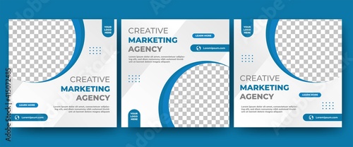 Set of Editable promotion banner template. Social media business template with blue shape frame. Flat design vector with photo collage. Usable for social media post, flyers, banners, and web ads.