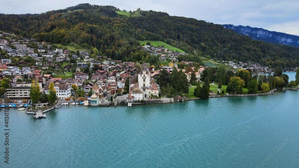 Beautiful Lake Thun in the Swiss Alps - aerial drone footage Beautiful Lake Thun in the Swiss Alps - aerial drone footage