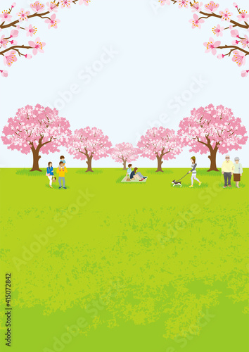 People enjoying cherry blossom viewing - Vertical ratio