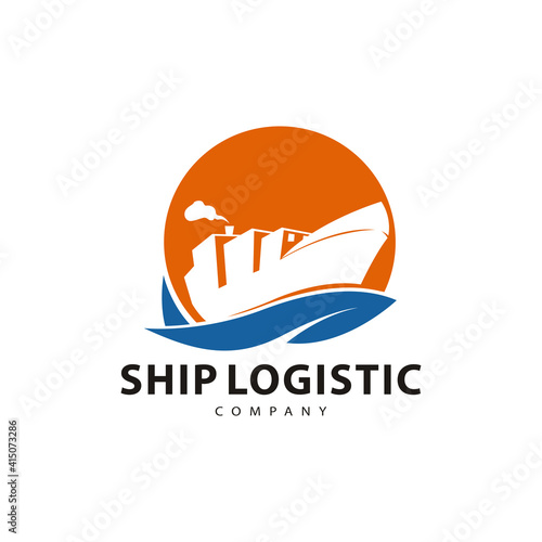 Ship logistic vector icon with shipping transport service logo design illustration