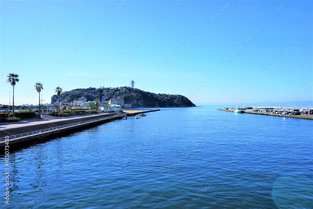 Enoshima island under blue sky in kamakura, Japan - 江ノ島 神奈川県 日本