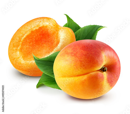 apricot with leaves isolated on white background