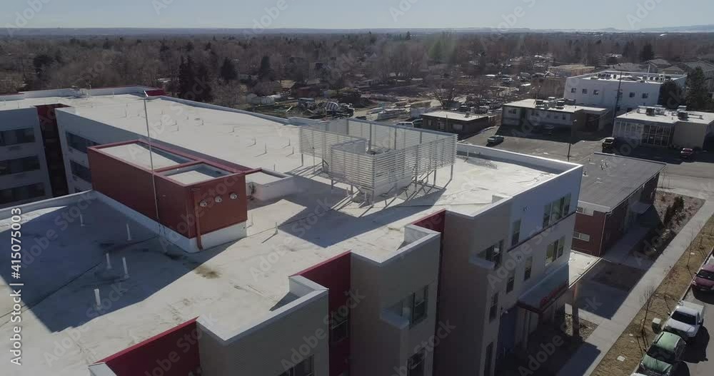 Urban area near West Colfax in Denver drone flight in January 2021. 4K high bit rate - flat profile. Urban area near West Colfax in Denver drone flight in January 2021. 4K high bit rate - flat profile.