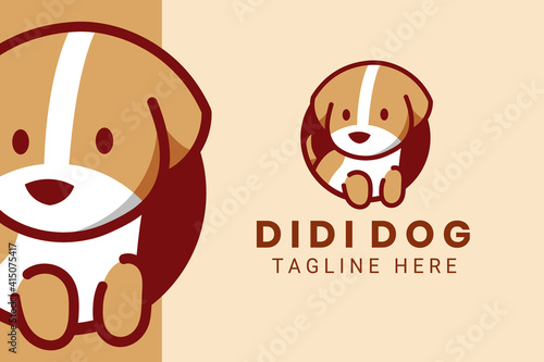 Cute Kawaii Puppy Dog Mascot Cartoon Logo Design Icon Illustration Character Hand Drawn. Suitable for every category of business, company, brand like pet store or pet shop, toys, food, and many more
