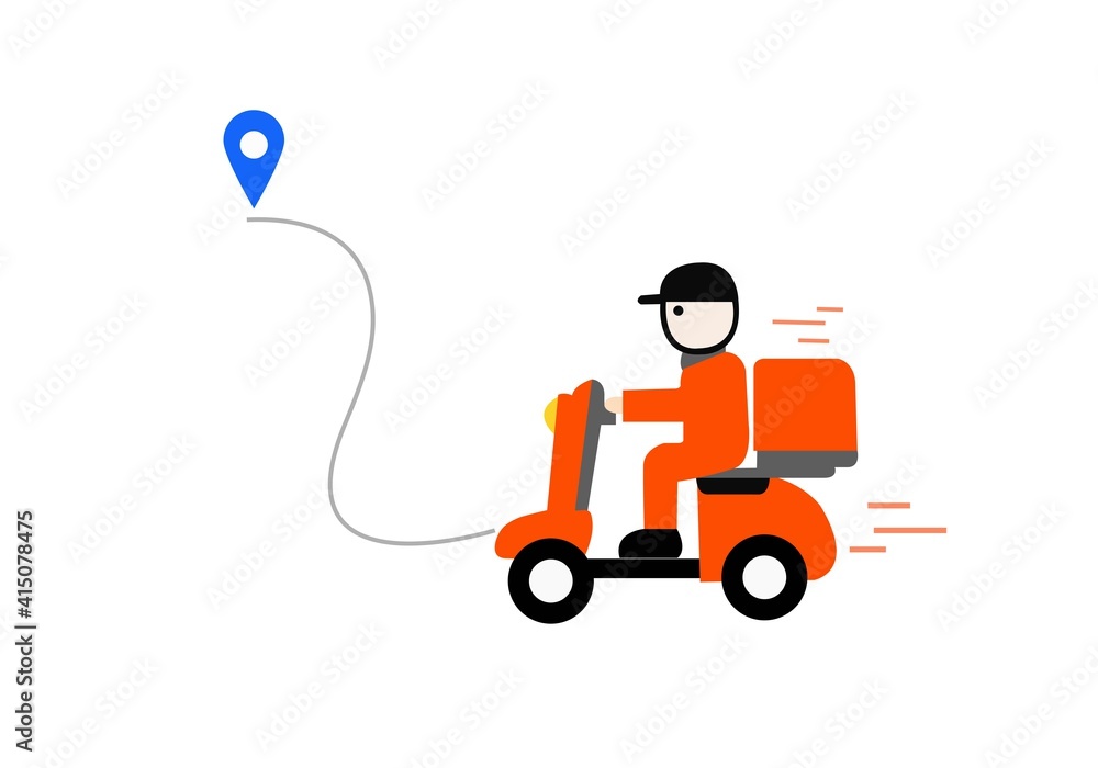 Online Delivery Service Concept, Online Order Tracking, Home & Office Delivery. Warehouse by scooter or bicycle delivery