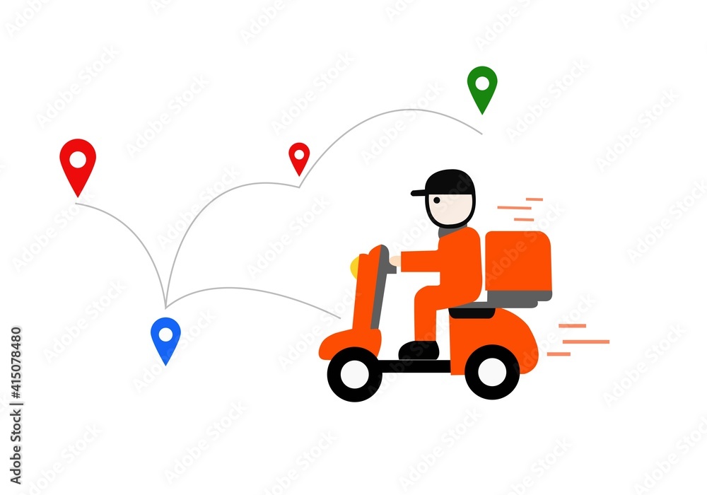 Online Delivery Service Concept, Online Order Tracking, Home & Office Delivery. Warehouse by scooter or bicycle delivery